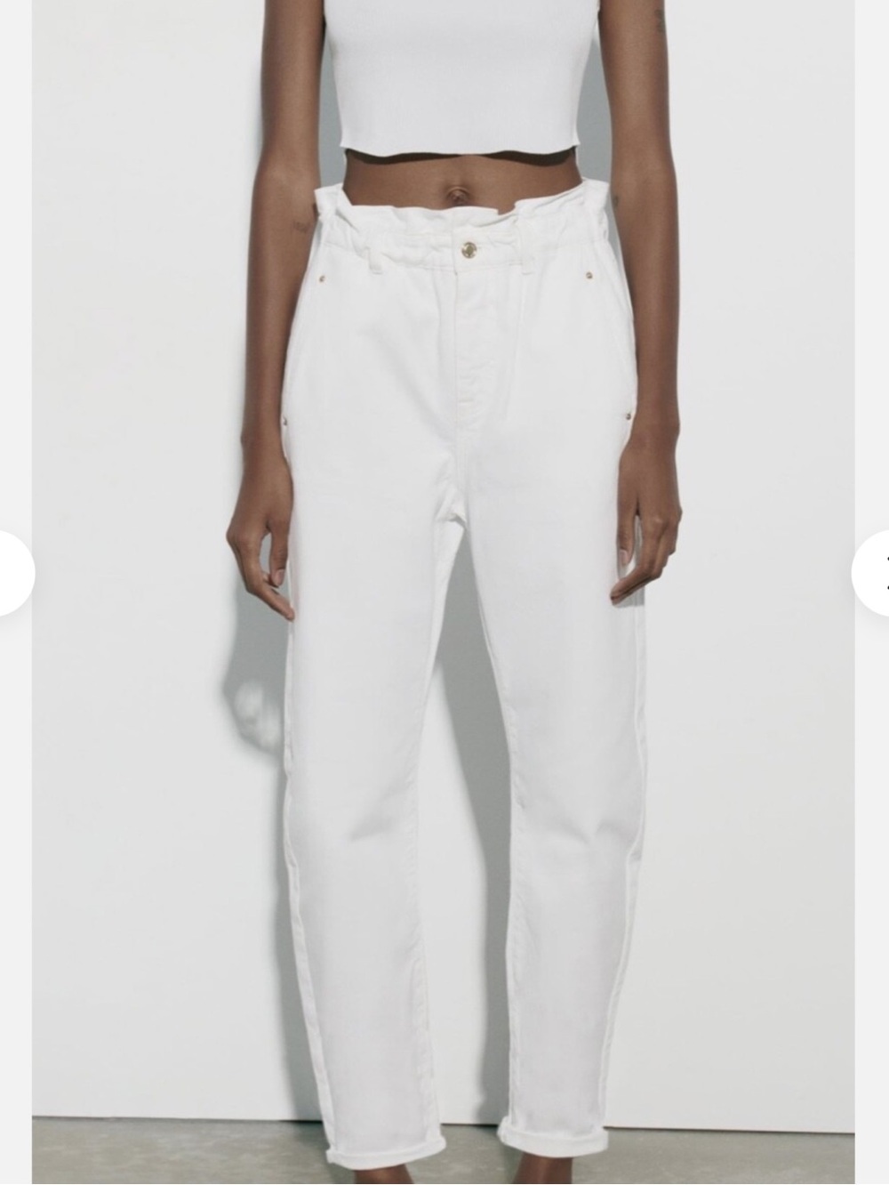Zara Women's Paperbag White Jeans Elastic Waist Size S - Picture 2 of 10